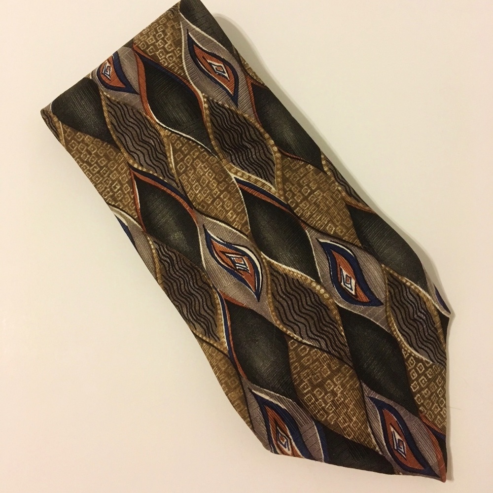 Mano Mano Geometric Neck Tie 100% Silk Olive Green